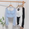 Square Neck Clavicle Top: 2023 Spring Lantern Sleeve Tie-Up Halter Blouse 8876
