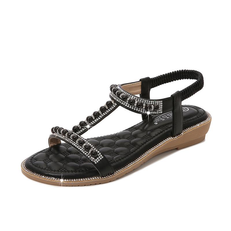 Summer Fashion Women Flat Snadals for Women 2024 Elastic Back Strap Gladiator Comfortable Non-slip Beach Shoes Wedges Sandalias