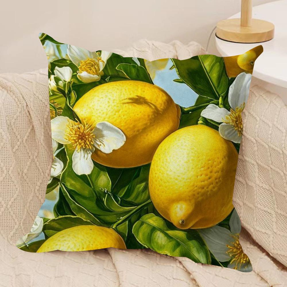 Summer Lemon Pattern Cushion Cover Soft Plush Throw Pillow Cover DoubleSided Decorative Cushion Case Sofa Bedroom Home Decor