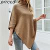 BITCED Autumn/Winter Women's Shawl Cape Sweater Solid-Colour High-Neck Knitted Cardigan