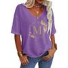 Women Fashion V Neck Tee Shirt Summer Casual Short Sleeve Top Loose Letter Print T-shirt