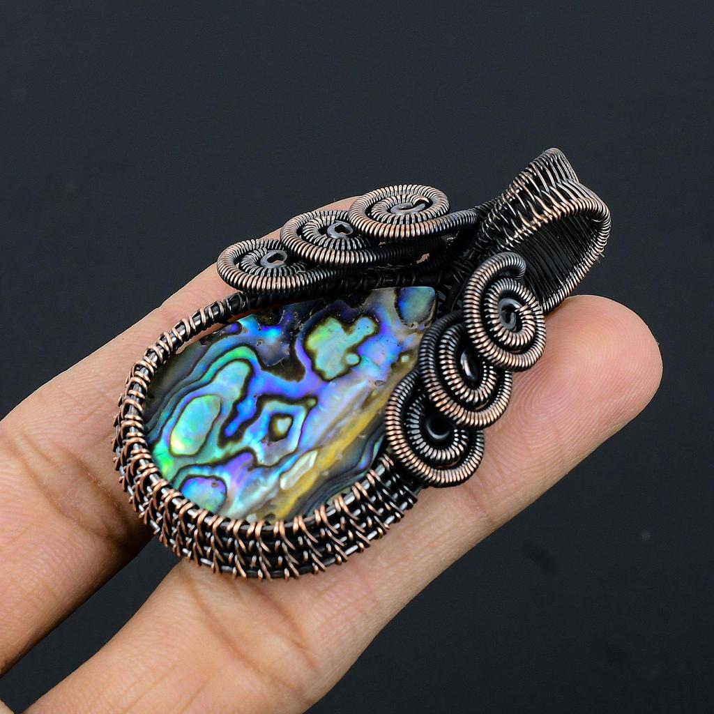Abalone Shell 999 Copper Wire Wrapped Pendant, Handmade Gemstone Pendant Jewelry, Gifts For Wife Brand New Pendant