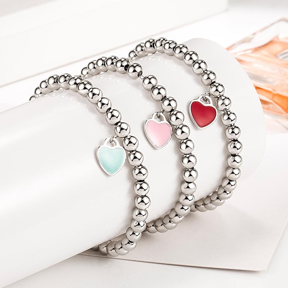 Romantic and Fashionable Round Beads Peach Heart Bracelet