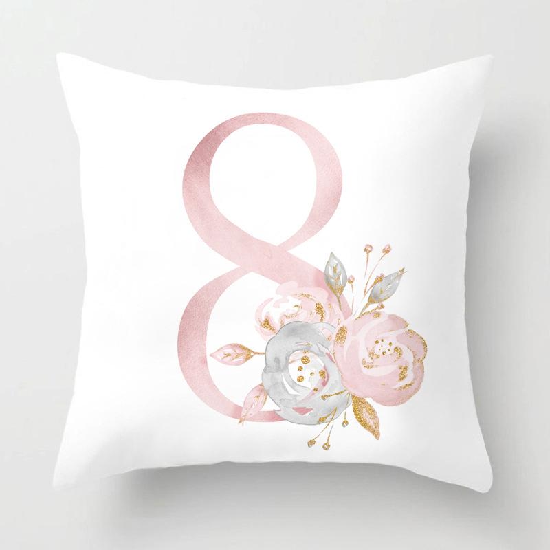Rosa alphanumerisch bedrucktes Muster Polyester Kissenbezug für Zuhause Wohnzimmer Sofa Autodekoration Lendenkissen Kissenbezug