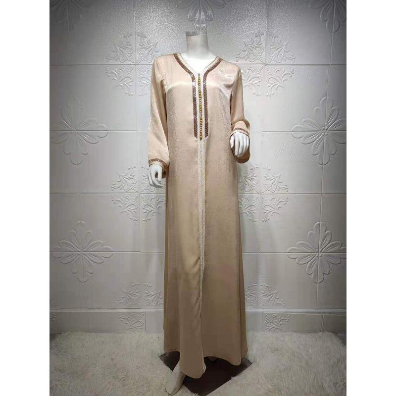 

New plus Size Ethnic Style Muslim Fashion Hot Diamond Dress Apricot color S