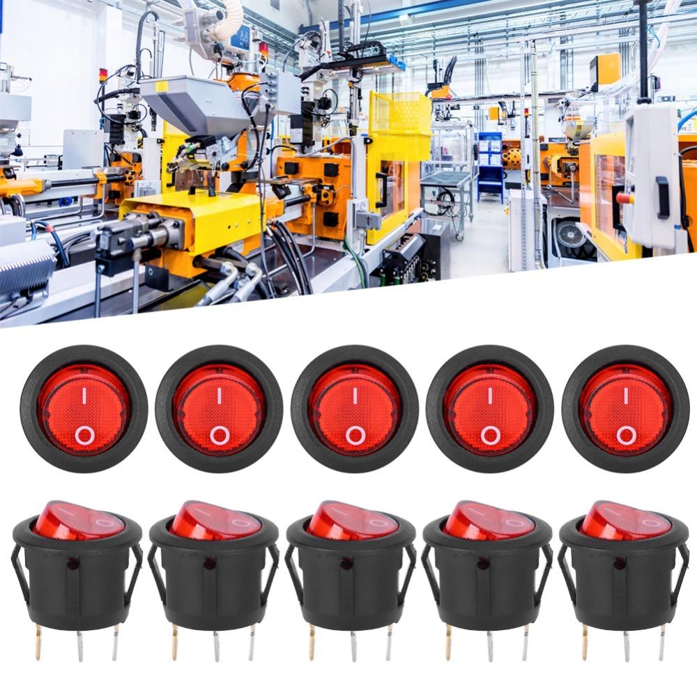 10 PCS KCD1 Round Rocker Switch Red Light Mini Circle Toggle Switches  Popcorn Maker