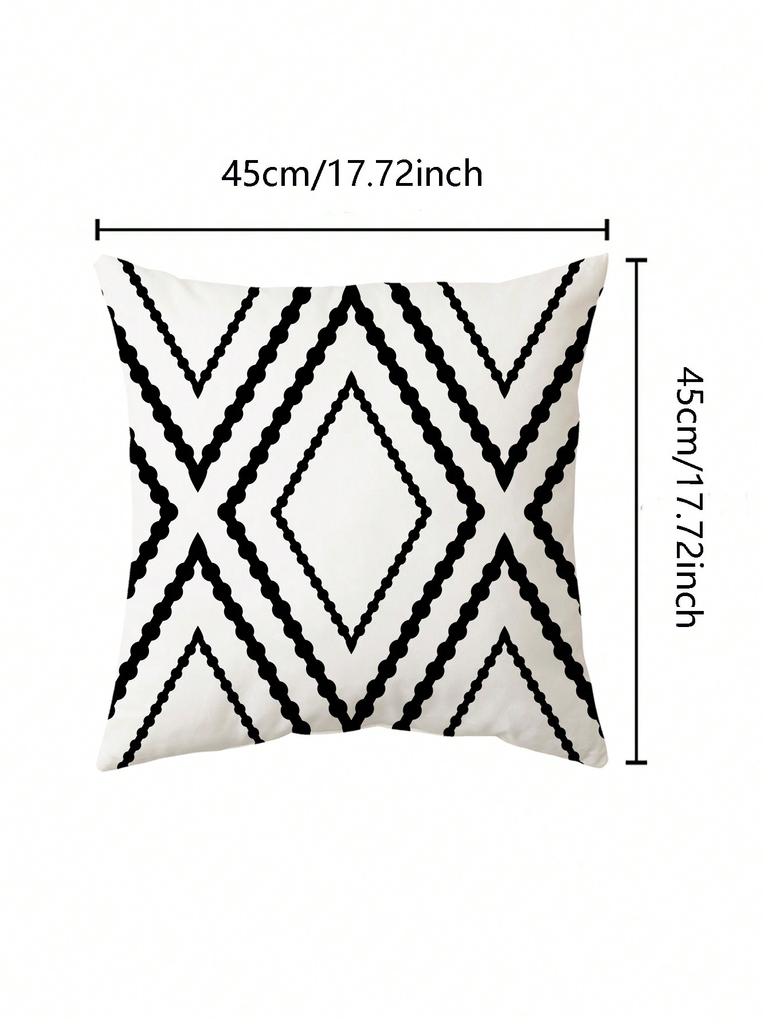 Black and White Geometric Pattern Printed Cushion Cover Soft Polyester Fabric Printed Decor Pillow Case for Bedroom, Living Room