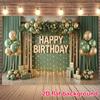 2D Sage Green Gold Birthday Backdrop for Men & Women Rustic Party Decor
