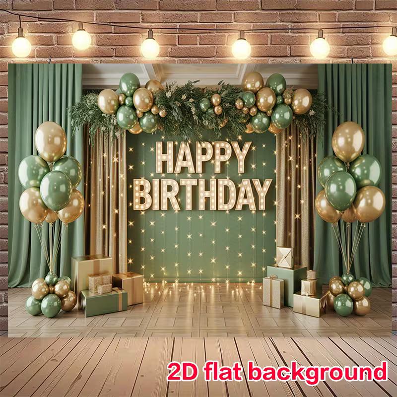 2D Sage Green Gold Birthday Backdrop for Men & Women Rustic Party Decor