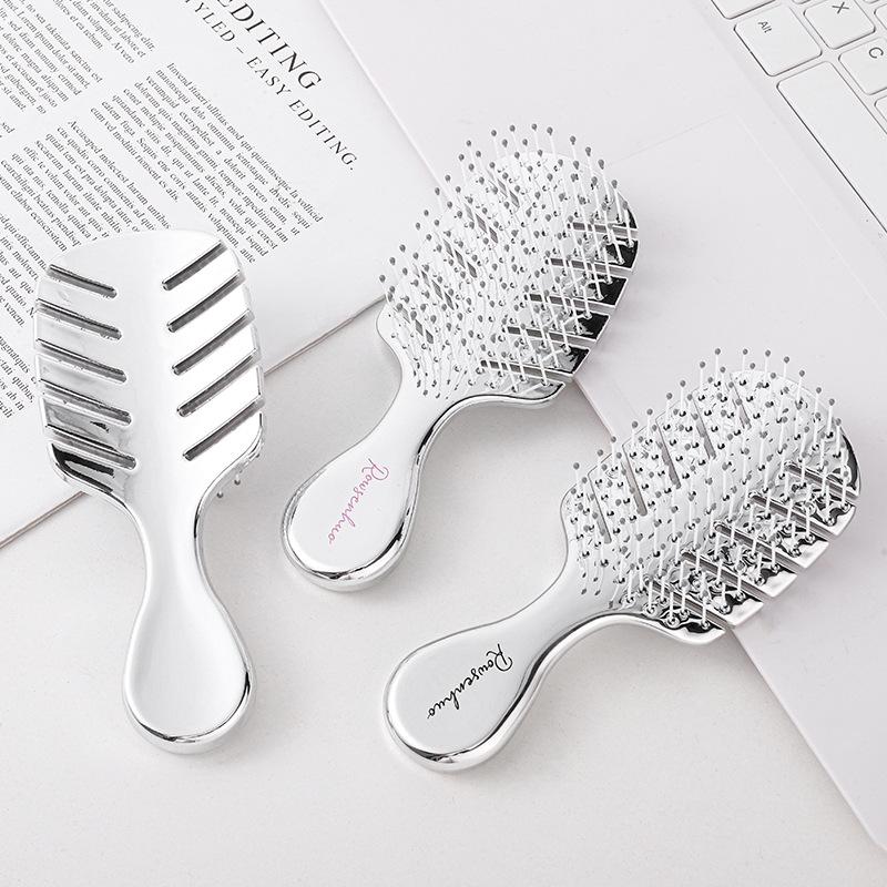 Electroplated Silver Massage Comb with Folding Mirror and Anti-Static Air Cushion – Student Girl Ins Style