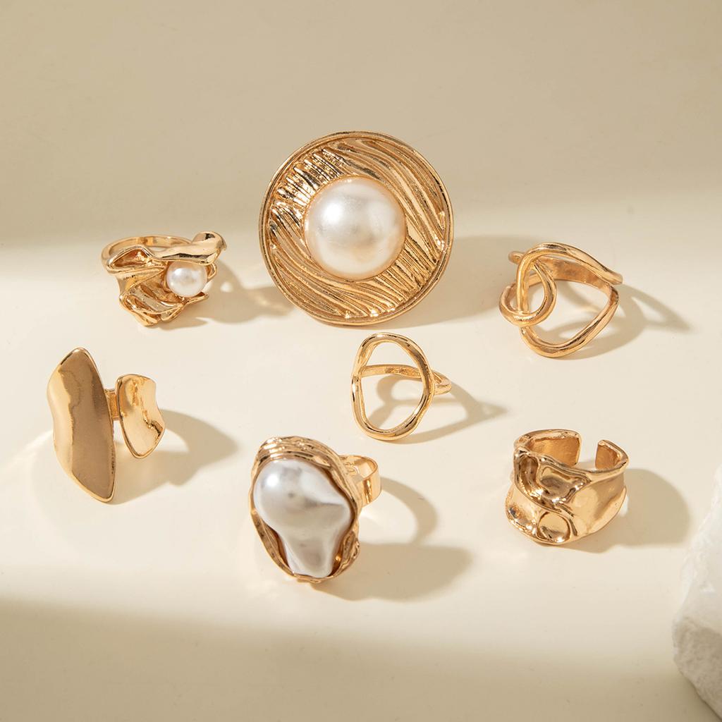 Accessories Geometric Irregular Pearl Alloy Vintage Ring Personality Premium Ring Set