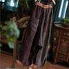 Johnature Women Vintage Patchwork Color Wide Leg Pants Elastic Waist Pockets Trousers Autumn Loose Pants