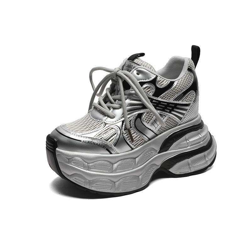 Small Muffin Platform Sneakers Women's 2025 Spring New 12CM Small Inner Height Increase Casual Dad Shoes
