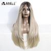 Noble Synthetic Lace Front Wig 30" Straight Part Lace Wig Ombre Blonde Wigs For Women Wig With Bangs Lace Wig Heat Resistant Wig