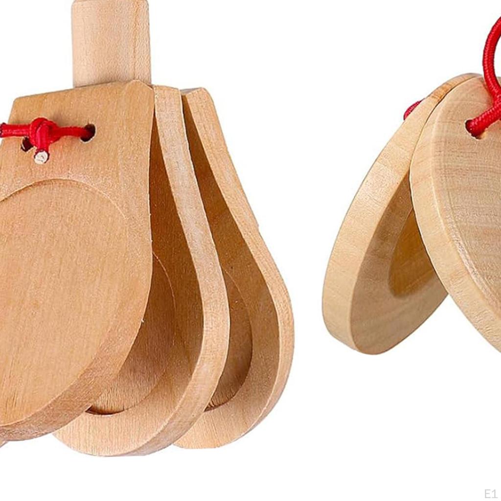 4x Clap Board Wooden Finger Castanets Set Music Educational Percussion Instruments Wood