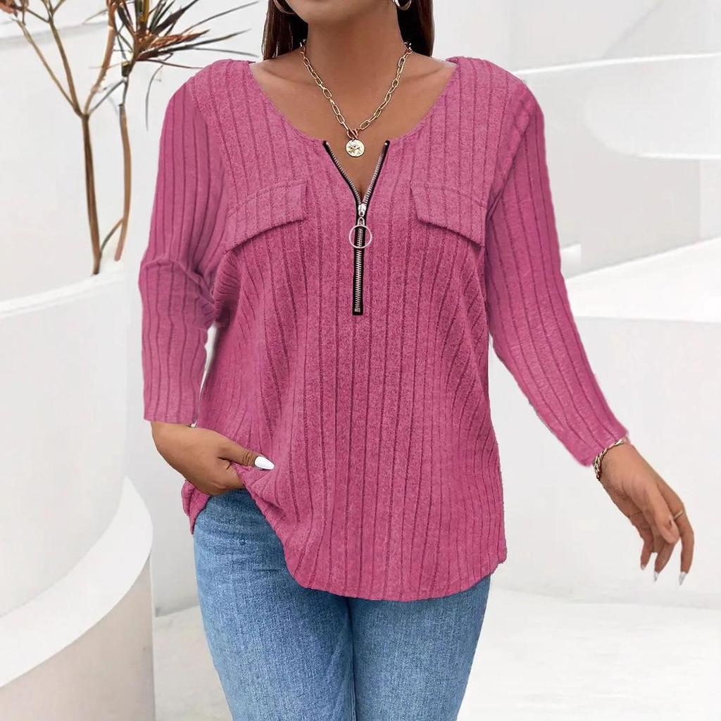 European & American Women's Autumn/Winter Zipper Ribbed Long Sleeve Casual Fashion 2025.