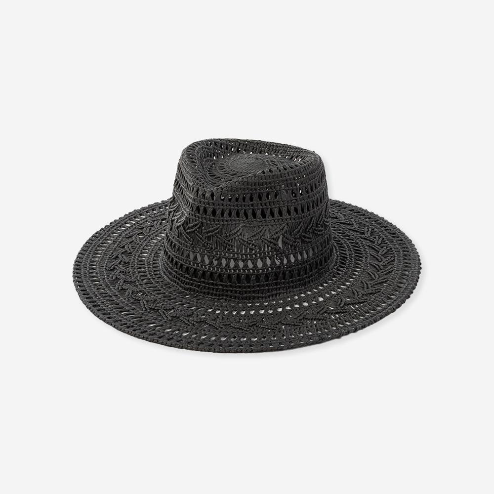 

USPOP Fashion casual hand-woven hollow pattern straw hat spring and summer ladies wide brim jazz hat outdoor sun hat M 57cm чорний