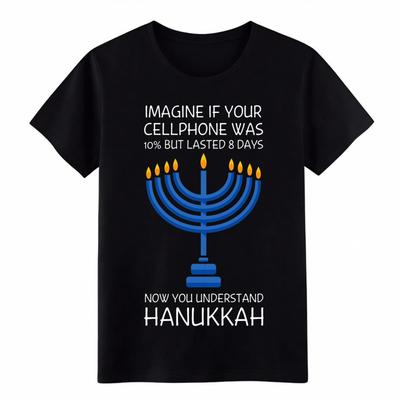 Divertente Maglietta Meme Hanukkah per Cellulare - Maglietta Grafica Menorah "10% Batteria 8 Giorni"