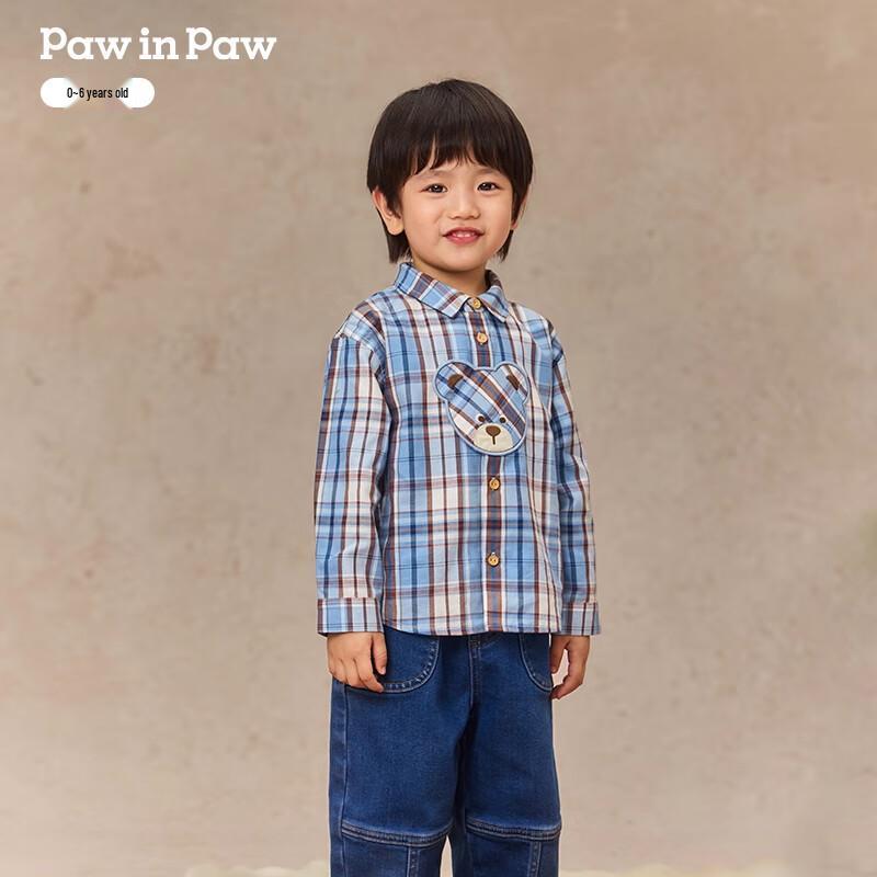 PawinPaw Baby Boy Cartoon Bear Plaid Long-Sleeve Shirt 110