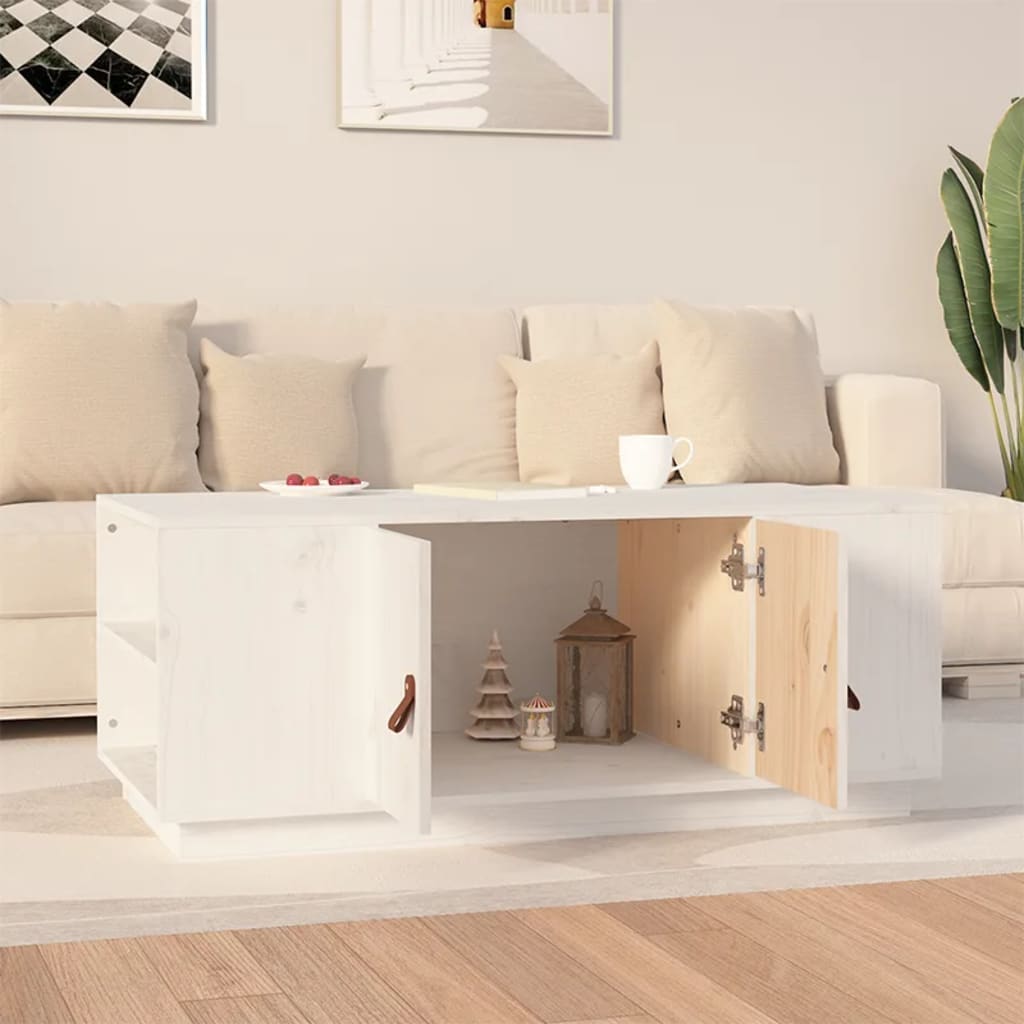 Coffee Table, White, 100x50x41 Cm, Solid Pine Wood