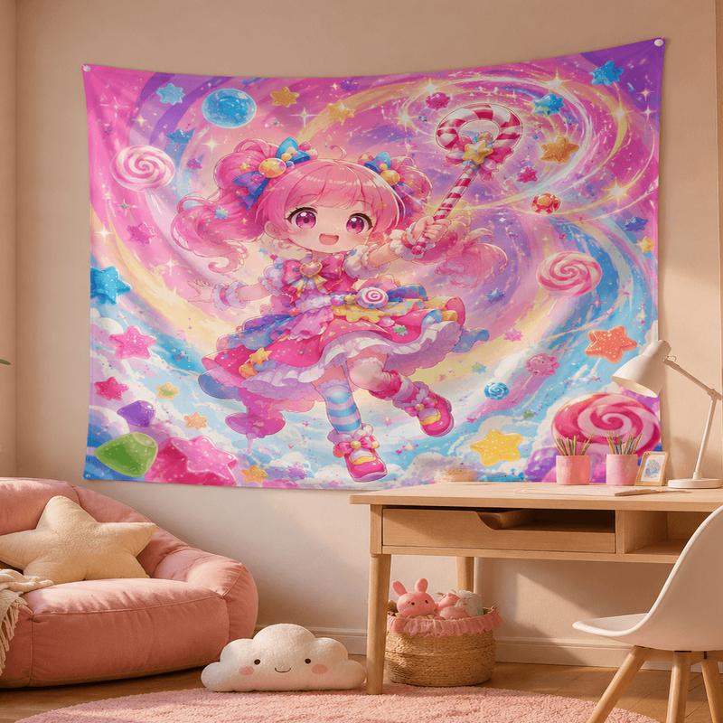 Candy Universe Q Edition Magical Girl Tapestry Sweet Girl Wind Lollipop Magic Stick Printed Anime Room Decoration