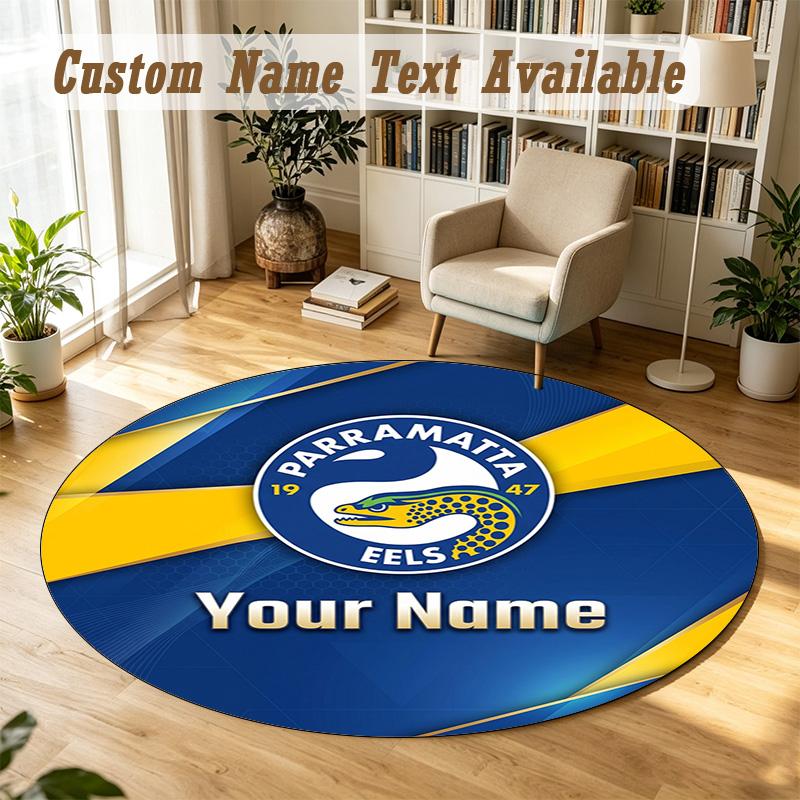 Round Rug Custom NameParramatta Eels Pattern Non Slip Carpet Home Floor Decor