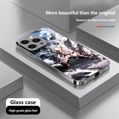 N194 New Style Anime One Piece Gear 5 Phone Case for iPhone 16 15 Pro Max Samsung S24 S23 A54 A35 Redmi Note 13 Pro Plated Frame Tempered Glass Cover