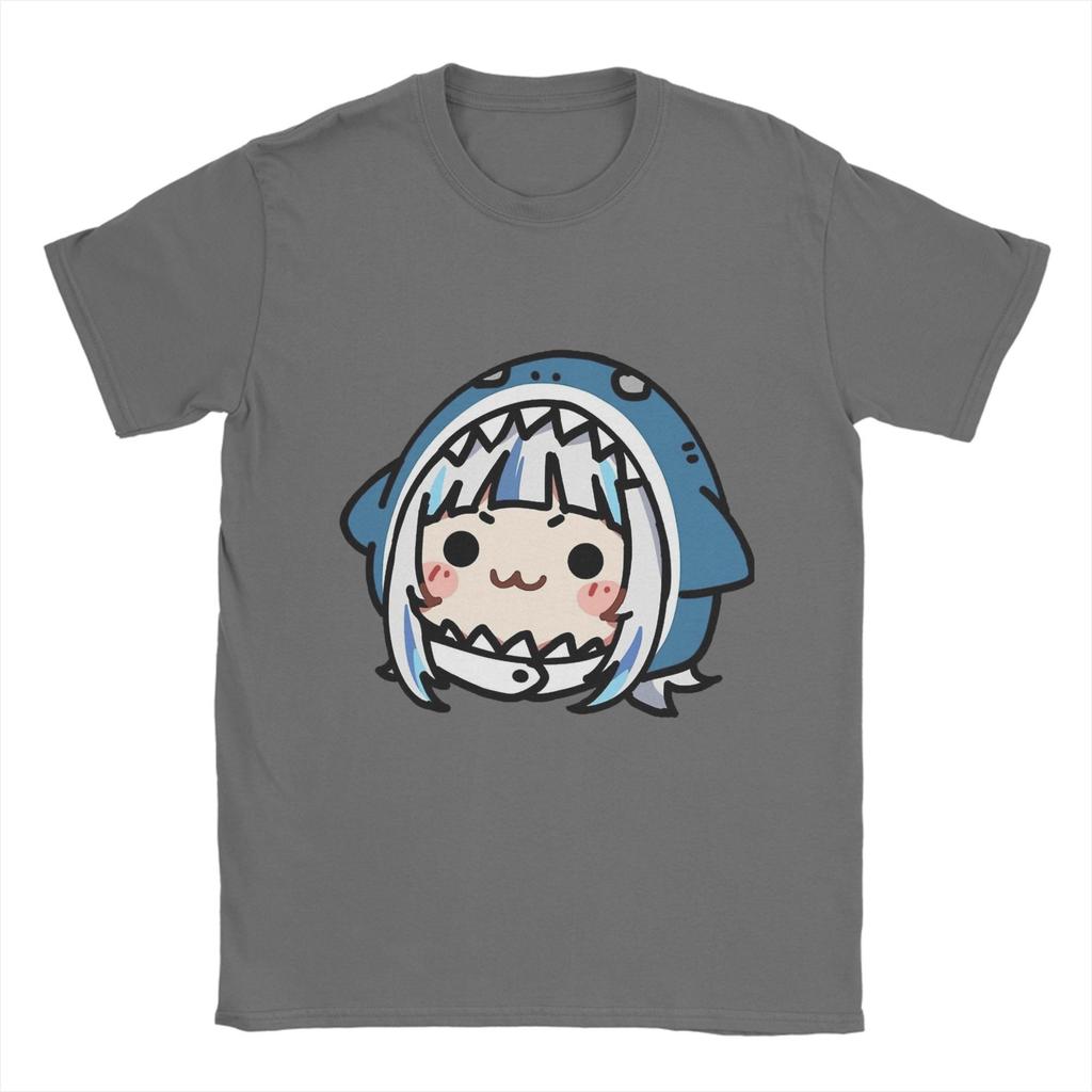 Gawr Gura Chibi T Shirt Beach  Hip Hop T-Shirts Men Pure Cotton Comfortable Oversized Clothes Short-Sleeved Y2K Funny Tshirt