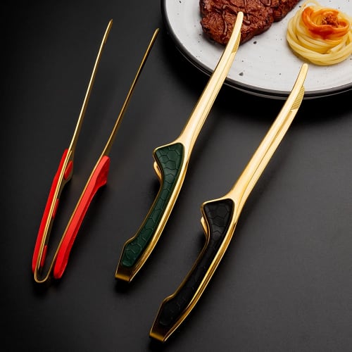 LLiKZio Stainless Steel Tongs for Yakiniku, Camping, BBQs, Condiments, Cooking, Frying, and Pasta (Set of 2) 24cm, Slim, Easy-Grip, Non-Slip Tips, Dis