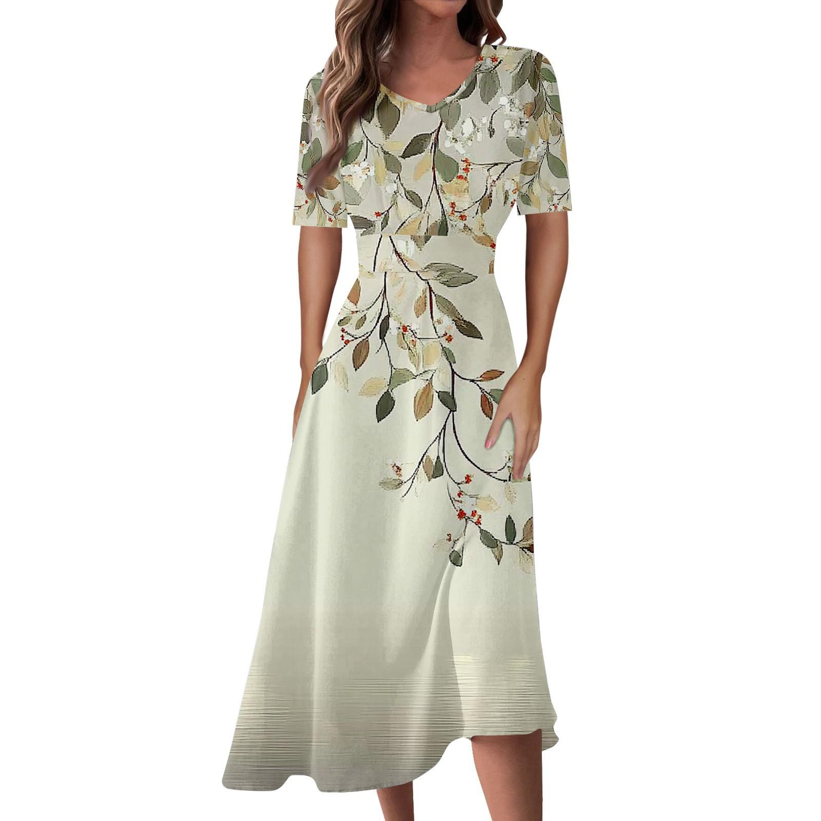 

Женская повседневная мода Цветочный (лист) Платье-халат с принтом, V-образным вырезом, короткими рукавами и длинной юбкой-халат L армия зеленый