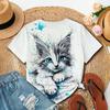 Summer Personalized Fashion Blue Eyed Cute Cat Splashed Ink Print Women's Short Sleeved T-shirt