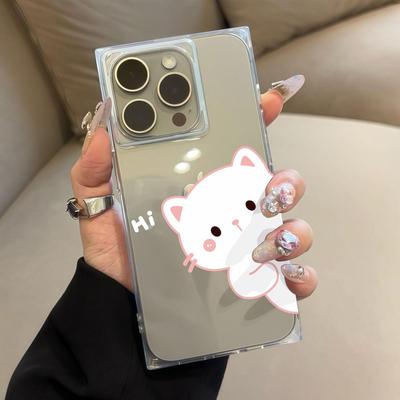 Clear Square Back Tube Case Protection For iPhone 15 Plus 11 13 16 ProMax 12 14 Pro Max Anti-Oxygen,Hello Little Cat Pattern Casing