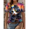 Funny Animal Cat 3D Print T-Shirts Casual Streetwear Short Sleeve Round Neck Women's T-shirts