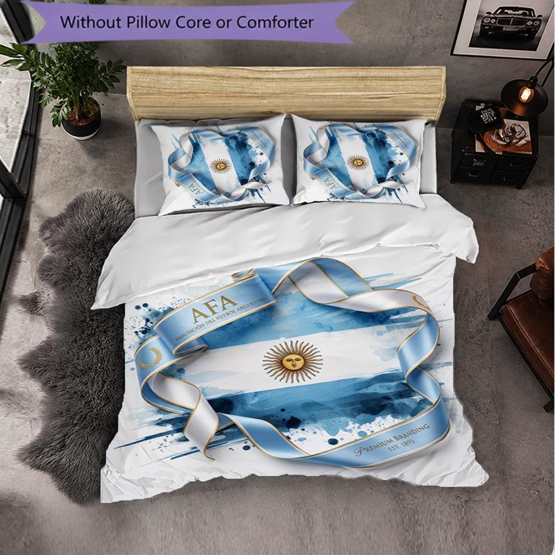 Argentina Football Pattern 3 Pieces Bedding Set Soft Microfiber Duvet Cover with Pillow Cases for Bedroom