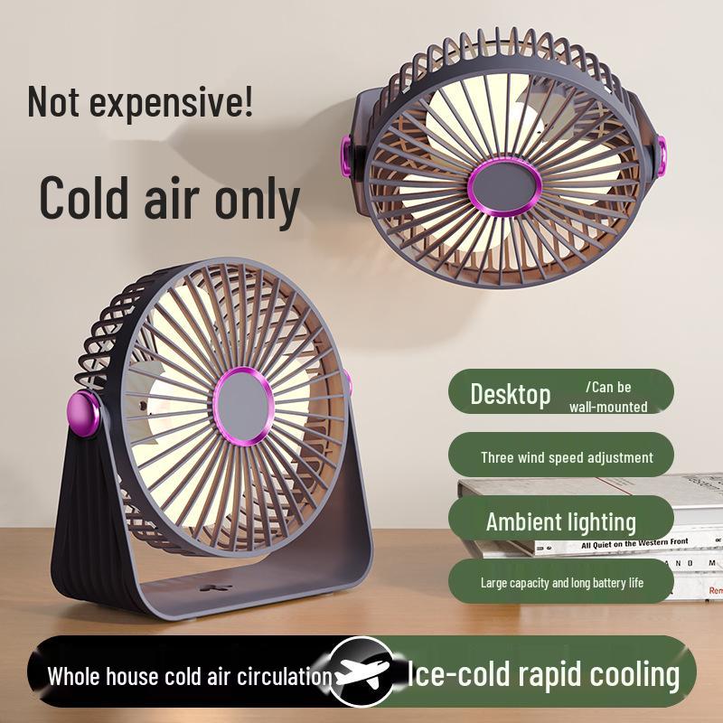 Portable USB Desktop Fan with U-shaped LED Light for Strong Wind Circulation