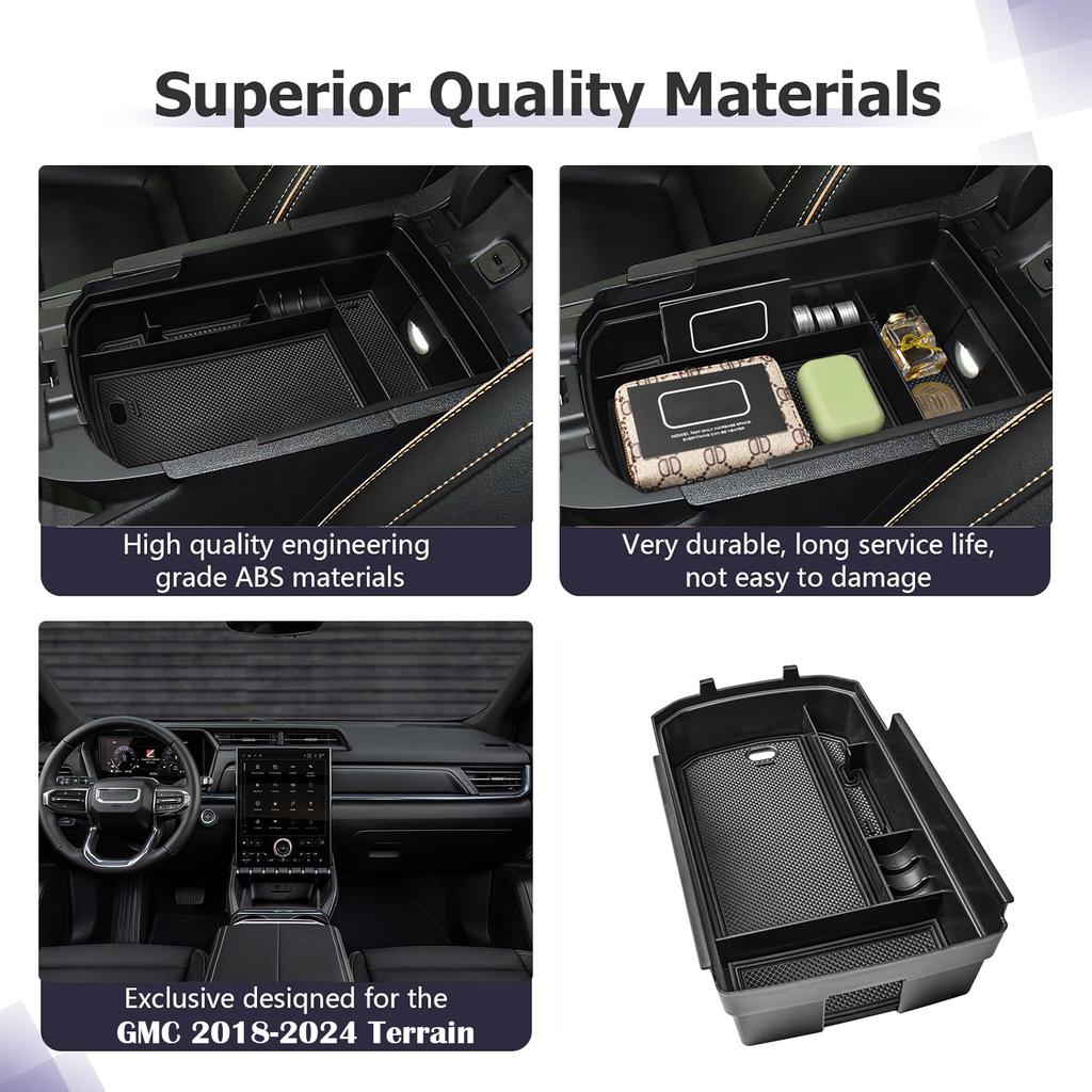 For GMC 2018-2025 Terrain Center Console Storage Box Armrest Secondary Car Organizer Storage Coin Holder Tray ABS Accessories