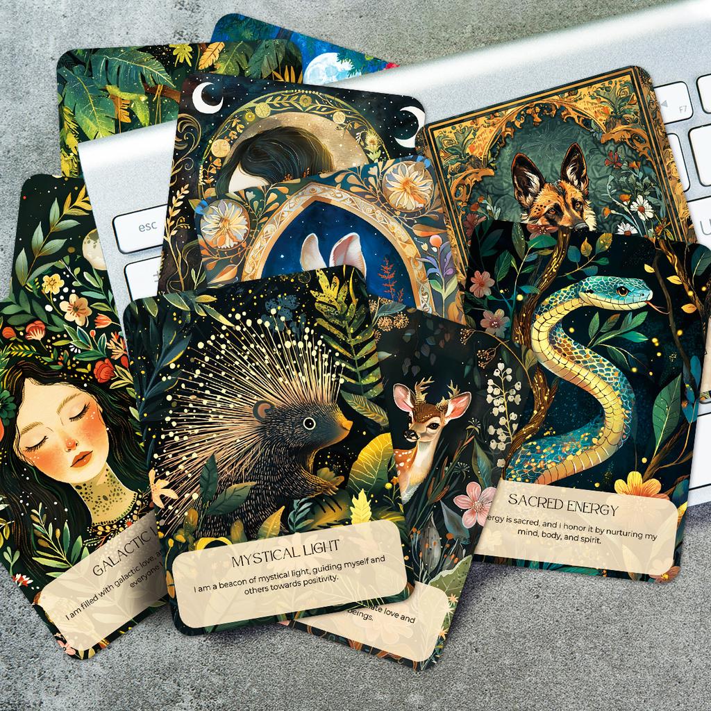 50pcs Spirit Animal Tarot Cards for Women, Inspirational Affirmation Cards, Guidance for Personal Growth,Love,Spiritual Journey