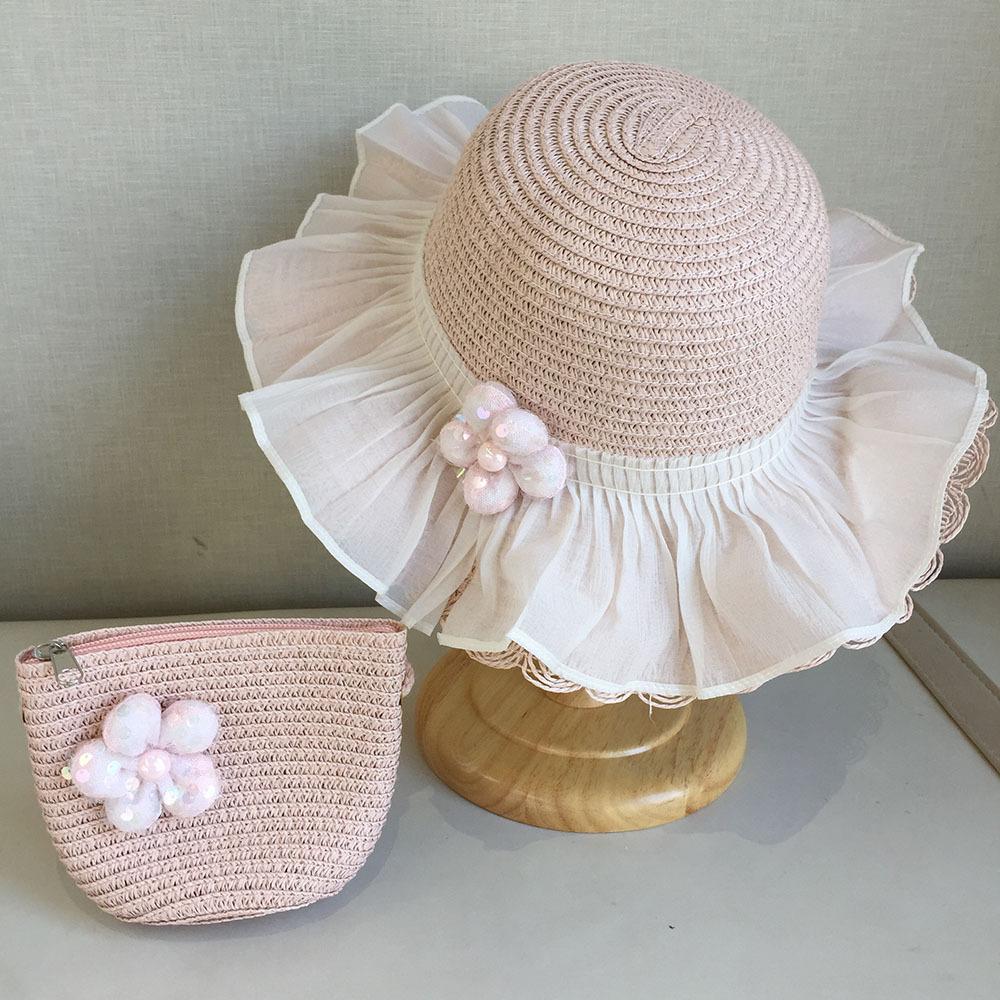 Girls Summer Straw Hat Wide Brim Sun Protection Fisherman Cap Princess Beach Vacation Sunshade Hat For Kids