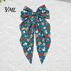Christmas Tree Hair Ornaments Large Bow for Women Girls, Decorative Clip with Classic Holiday Snowflake Plaid Ties Prints, Elegant Long Tail Barrettes