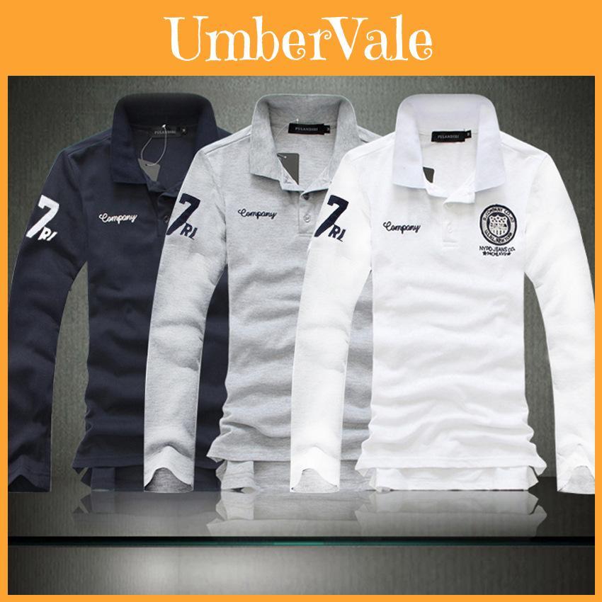 Stylish Men's Slim Fit Long Sleeve Polo Shirt Casual Cotton Tee Urban