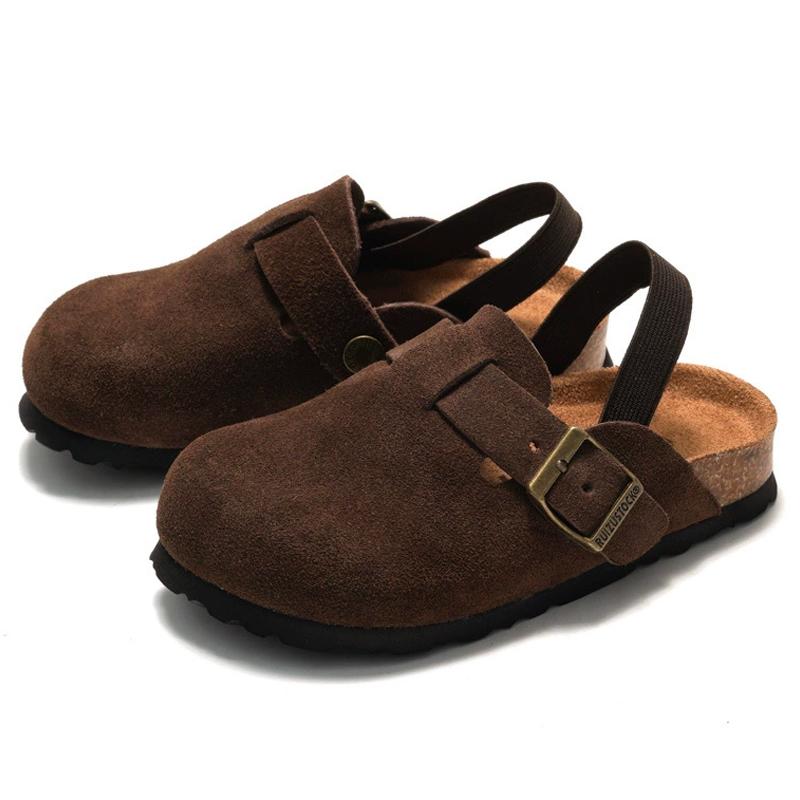 

Модные детские пробковые шлепанцы Kidmi для девочек, туфли из нубука с закрытым носком и металлической пряжкой, удобные пляжные шлепанцы из натуральной кожи для мальчиков 210