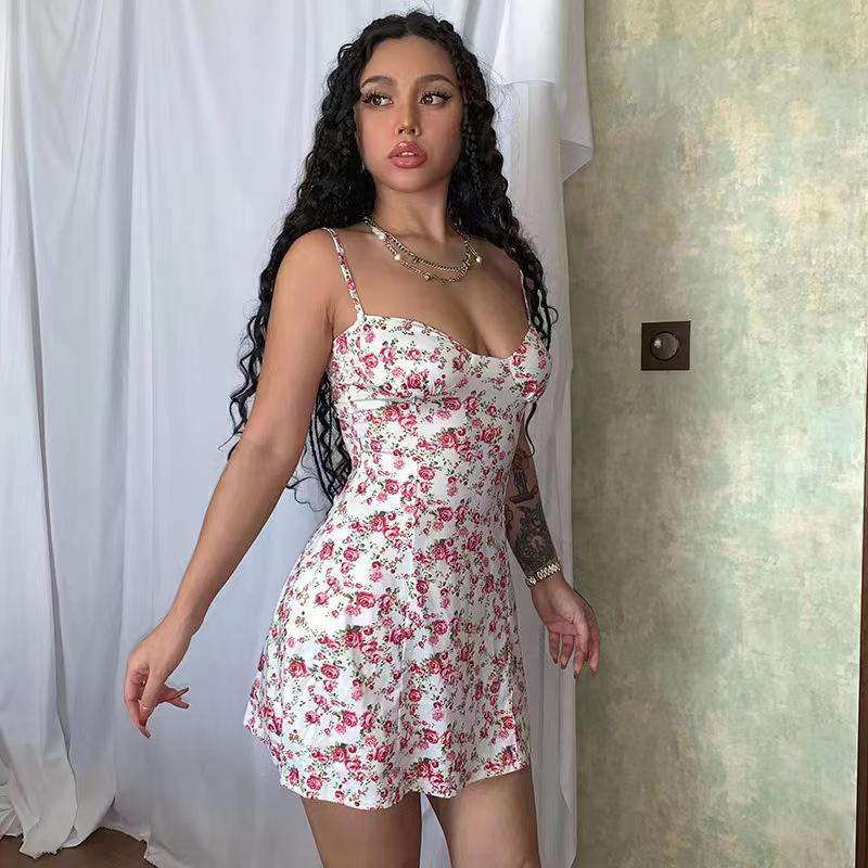 European & American Women's Digital Print Sling Vest Slimming Knitted Dress - Sexy & Stylish