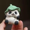 Yixing Zisha Lotus Leaf Panda Tea Pet Ornament for Tea Table Decor, Handmade and Adorable