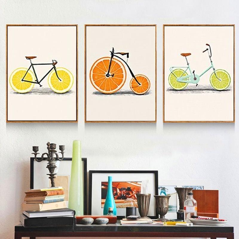 Abstract Fashion Bike Lemon Orange Fruit Print Canvas Paintings Kitchen Decor Nordic Posters Minimalist Wall Art Pictures