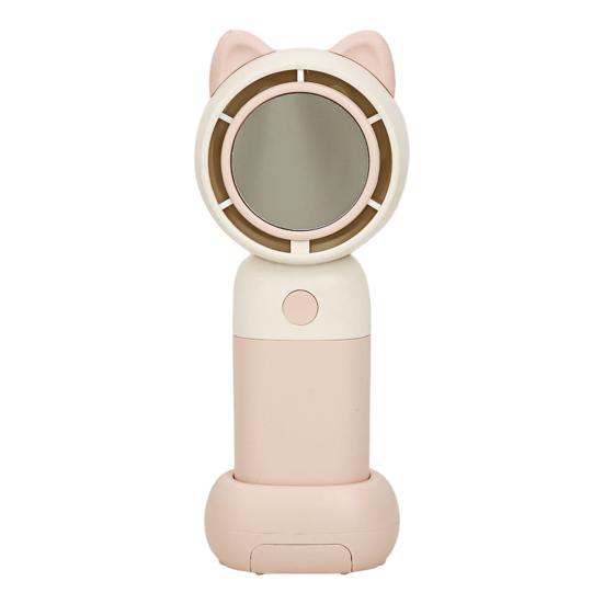 

Cartoon Animal Ears Handheld Fan with Mirror Phone Holder Speed Adjustable USB Rechargeable Summer Cooling Fan Portable Mini Personal Fan рожевий