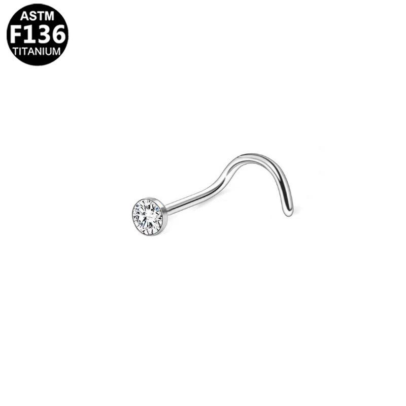 Classic F136 Titanium Zircon Nose Stud with S-Bar Piercing