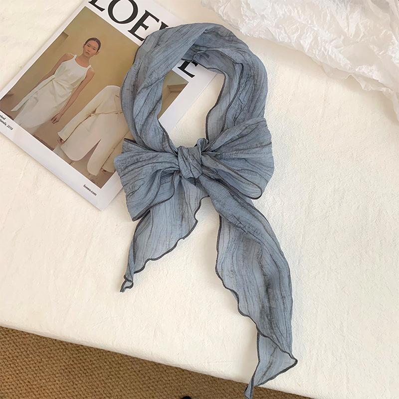 Silk Scarf High-end Sense Thin and Narrow Long Scarf Versatile Literary and Retro Scarf Thin Scarf Headscarf Headband Tied Hair Streamer