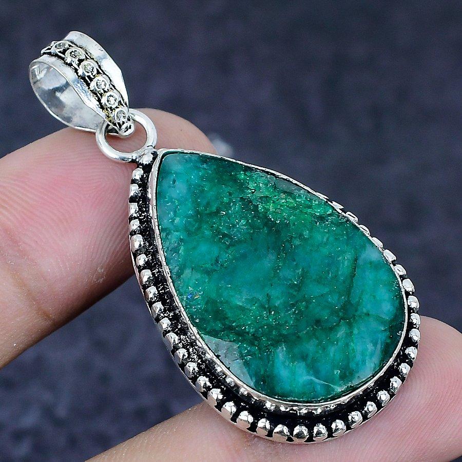 Skota Emerald Gemstone 925 Sterling Silver Jewelry Pendant 1.97"