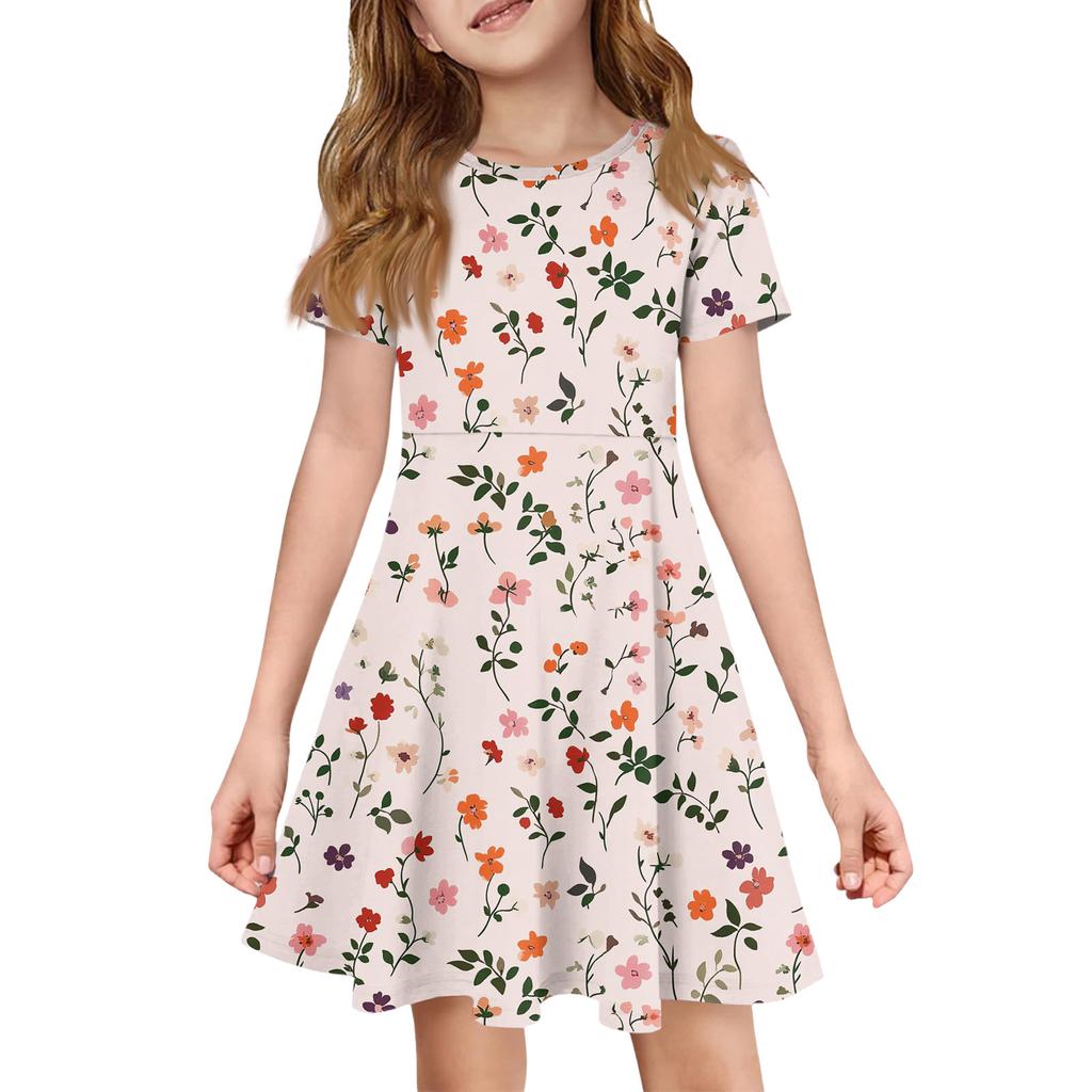 Girl Summer Dress Color & Print Short Sleeve Dress With Pocket Casual Dress Shorts Sleeve Party Dress Easter Day