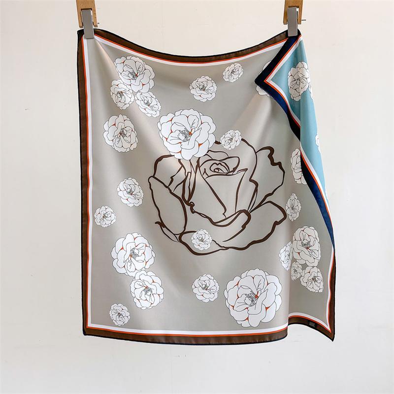 70cm Luxury Brand Square Scarf Design Double Side Shawl Wrap   Print Twill Silk Women Hijab Female Foulard Headband Bandana